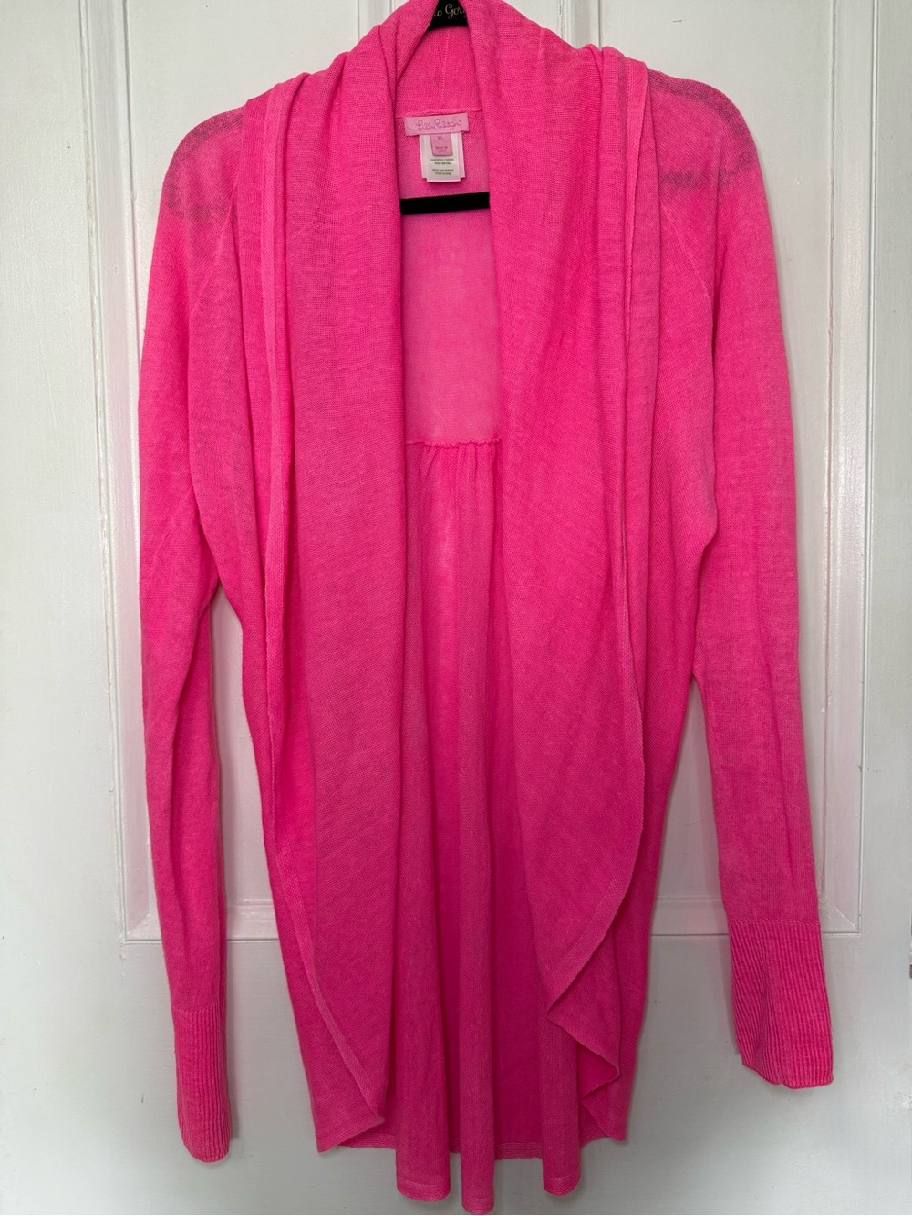 Lilly Pulitzer 100% Linen Hot Pink Open Front Draped Cardigan - XL